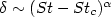 $\delta \sim(St-St_{c})^{\alpha}$